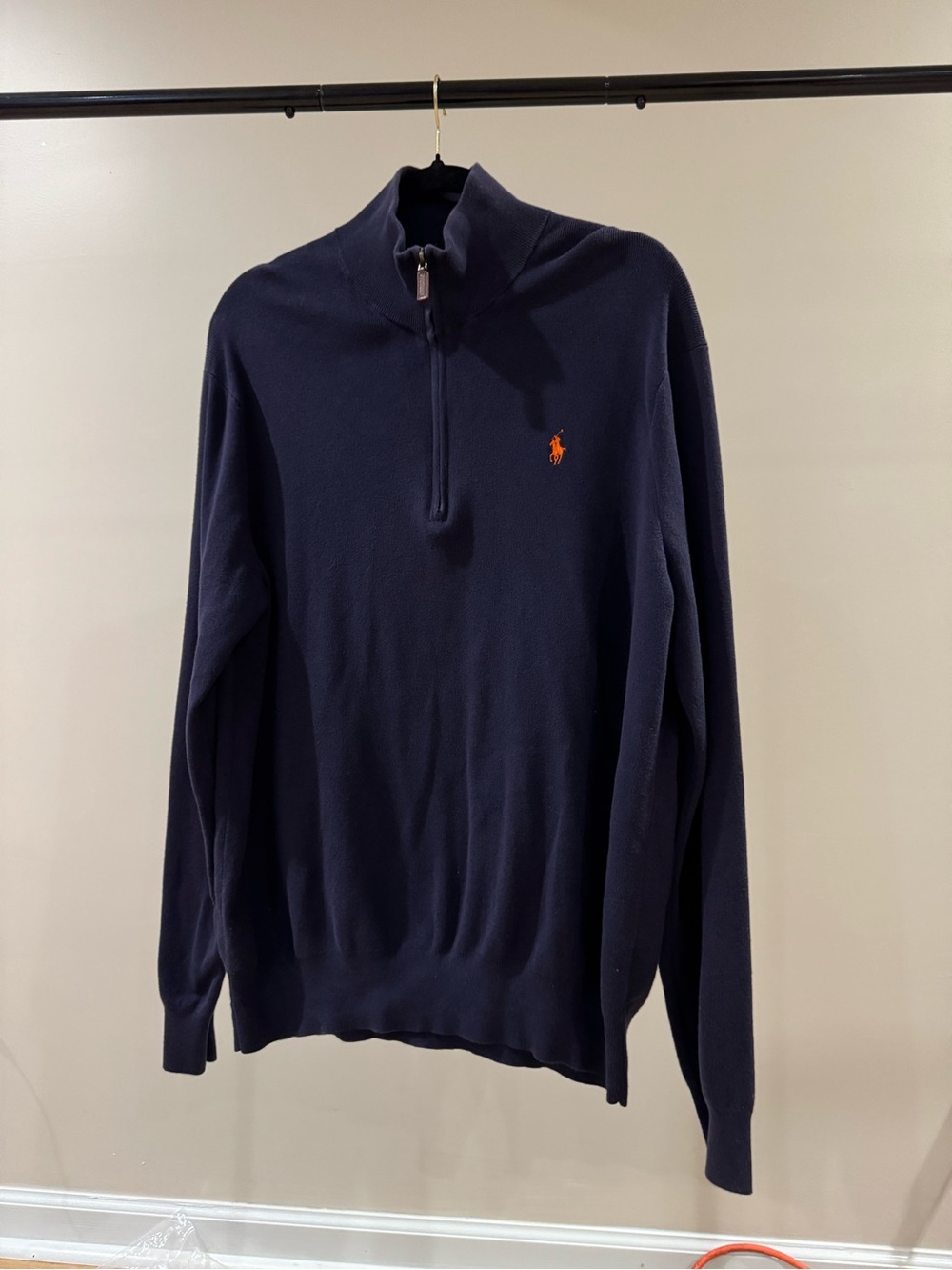 Ralph Lauren Men’s Navy Half-Zip Sweater with Orange Pony